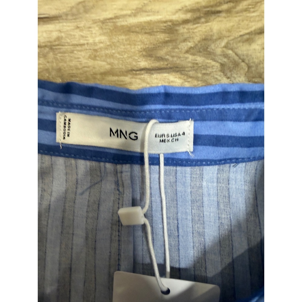 Mango MNG Blue Striped Sleeveless Midi Shirt Dress Corset Back Cotton Size 4 NEW - Picture 4 of 9